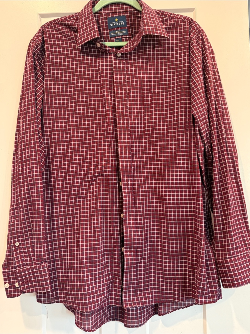 Stafford Men's Maroon Windowpane Button-Down Shirt